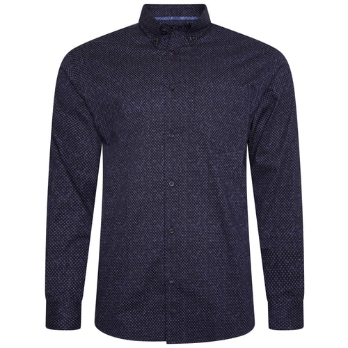 KAM Premium Long Sleeve Two Tone Digital Print Shirt Indigo
